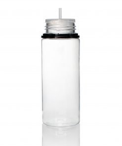 120 ml PET Clear Signature Wolf Bottle with Black Flat Cap and Pre-Inserted Tip