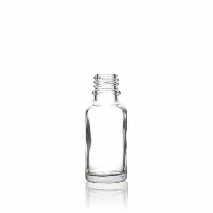 Clear 20 ml Euro Round Glass Bottle with 18-DIN Neck Finish