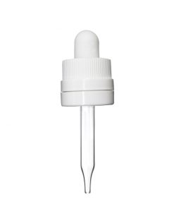 18-400 White Child Resistant with Tamper Evident Seal Glass Dropper (58mm)