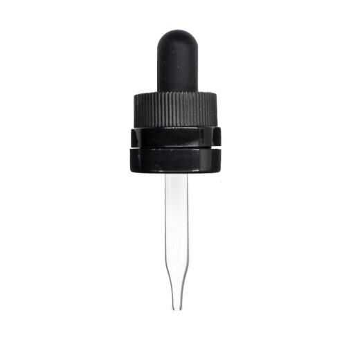 18-400 Black Child Resistant with Tamper Evident Seal Glass Dropper (58mm)