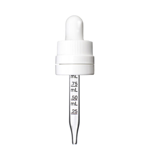 18-400 White Child Resistant with Tamper Evident Seal Graduated Glass Dropper (65mm)
