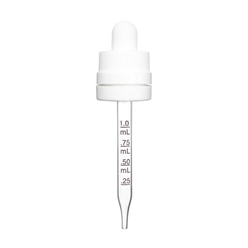 18-400 White Child Resistant with Tamper Evident Seal Graduated Glass Dropper (77mm)