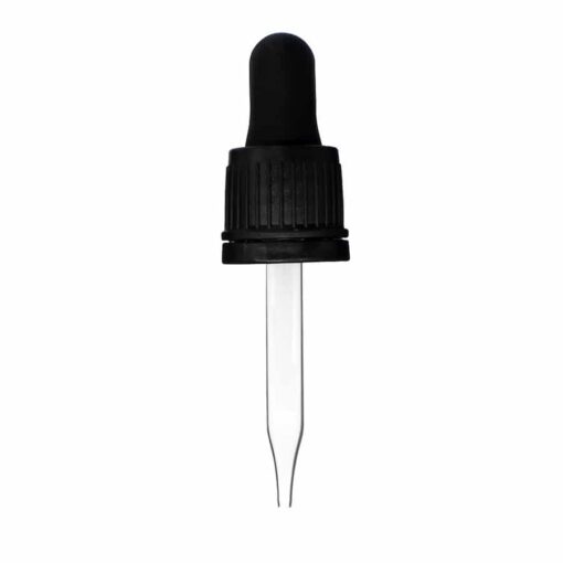 18-400 Black Glass Dropper with Tamper Evident Seal (65mm)