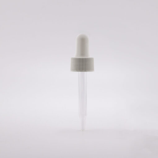 18-400 White PP Plastic Ribbed Skirt Dropper with 65 mm Straight Glass Pipette