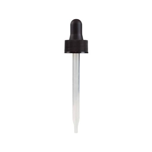 20-400 Black PP Plastic Ribbed Skirt Dropper with 91 mm Straight Embossed Graduated PP Plastic Pipette