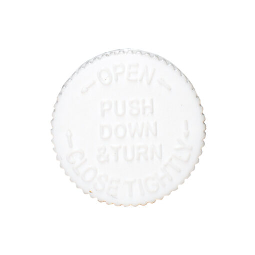 White 20-400 PP Child-Resistant Screw Top Cap with Opening Instructions