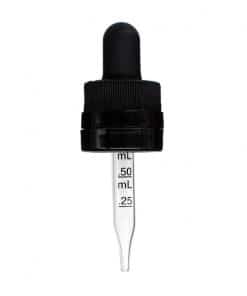 18-400 Black Child Resistant with Tamper Evident Seal Graduated Glass Dropper (58mm)