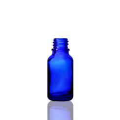 15 ml Cobalt Blue Euro Round Glass Bottle with 18 DIN Neck Finish Glass Bottles Wholesale Bulk Packaging by FH Packaging