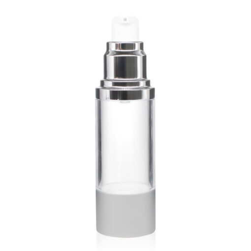 30 ml Clear Styrene Plastic Bottle with Silver Airless Pump and Cap (Set) Cosmetic Wholesale Bulk Packaging FH packaging