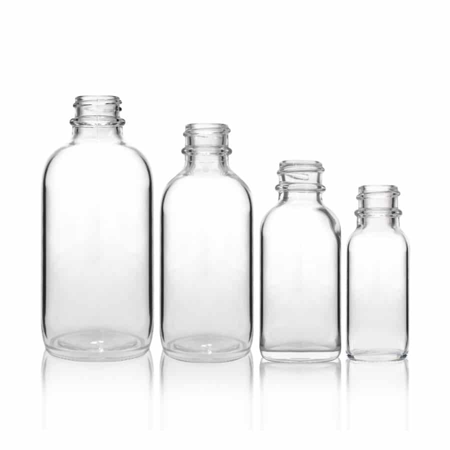 Fisherbrand Clear Boston Round Glass Bottles with Black Phenolic Caps,  Quantity: Case of 48
