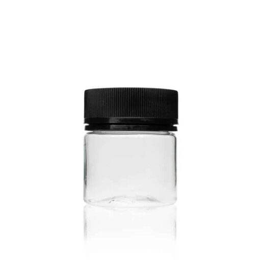 60g Clear PET Round Jar with Black Child Resistant and Tamper Evident Cap (Set)