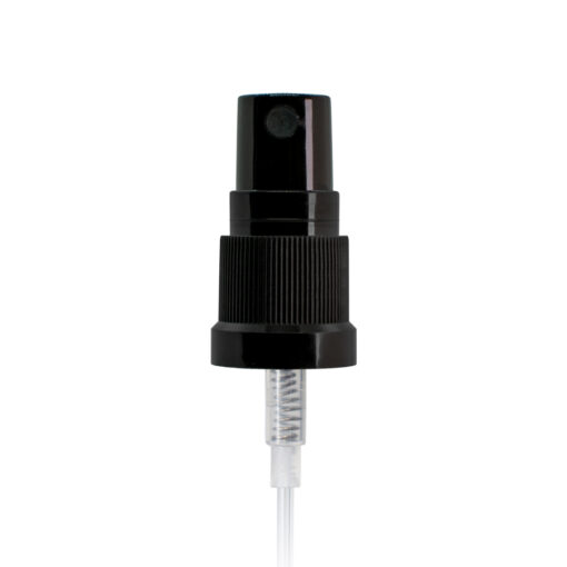 Black PP 18-410 Ribbed Skirt Fine-Mist Fingertip Sprayer with Clear Overcap
