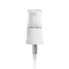 18-410 White PP Ribbed Skirt Fine Mist Fingertip Sprayer with Clear Overcap and 110mm Dip Tube