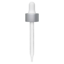 20-400 Matte Silver Metal Dropper with Matte White Rubber Bulb 91 mm Straight Glass Pipette