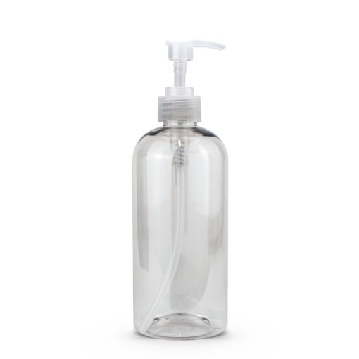 16 oz Clear PET Boston Round Lotion Bottle with 248mm Lotion Pump