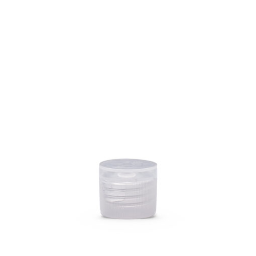 Clear Polypropylene 20-410 Ribbed Skirt Hinged Flip Top Dispensing Cap Closed