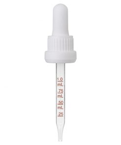 77mm White Medical Grade Graduated Glass Dropper with Tamper Evident Seal (18-400)(Heavy Duty)