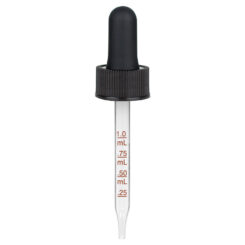 76mm 1 oz Black Medical Grade Graduated Glass Dropper (20-400) (Ribbed)