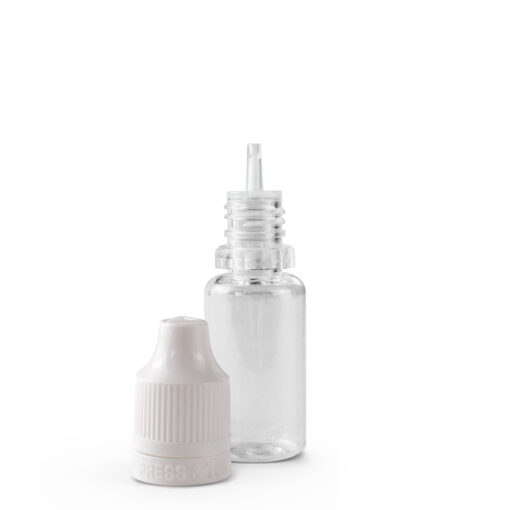 10 ml PET Plastic Dripper Bottle Assembly with White Child Resistant Cap & Tip Off