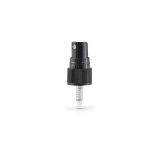 Black PP 20-410 Ribbed Skirt Fine Mist Fingertip Sprayer with 90mm Dip Tube Clear Overcap