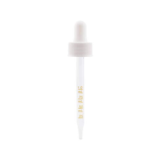 20-400 White PP Plastic Ribbed Skirt Dropper with 91mm Straight Medical Graduated Glass Pipette x1400