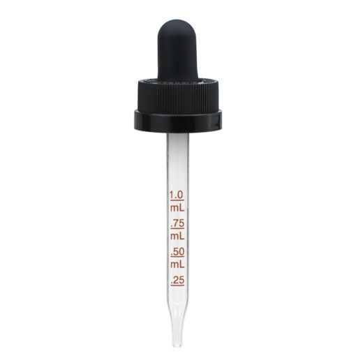 20-400 Black PP Plastic Child Resistant Dropper with 76 mm Straight Graduated Glass Pipette