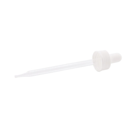 22-400 White PP Plastic Ribbed Skirt Dropper with 110 mm Straight Glass Pipette x1400