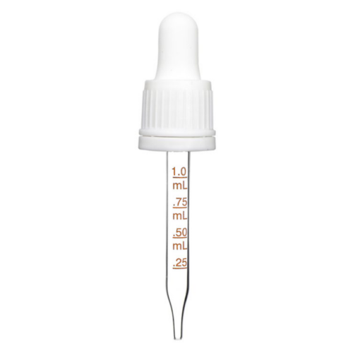 18-400 White Medical Grade Graduated Glass Dropper with Tamper Evident Seal (77mm)