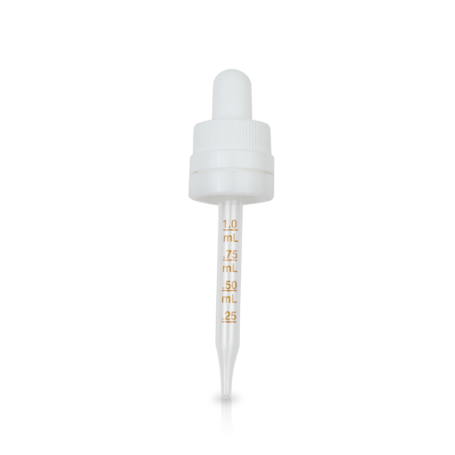 18-400 White Medical Grade Child Resistant with Tamper Evident Seal Graduated Glass Dropper (77mm)